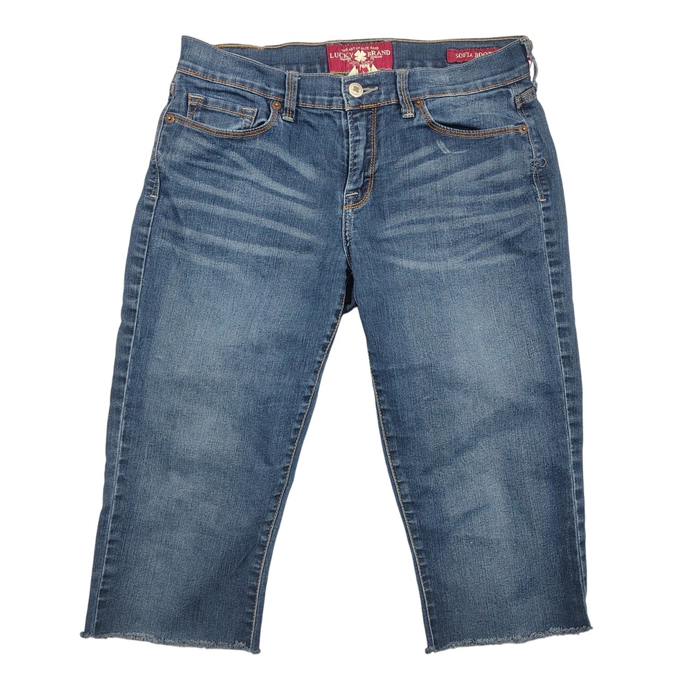 Lucky Brand Sofia Boot Cut-off Women 8/29 Blue Raw Hem Frayed Denim Cotton Blend
